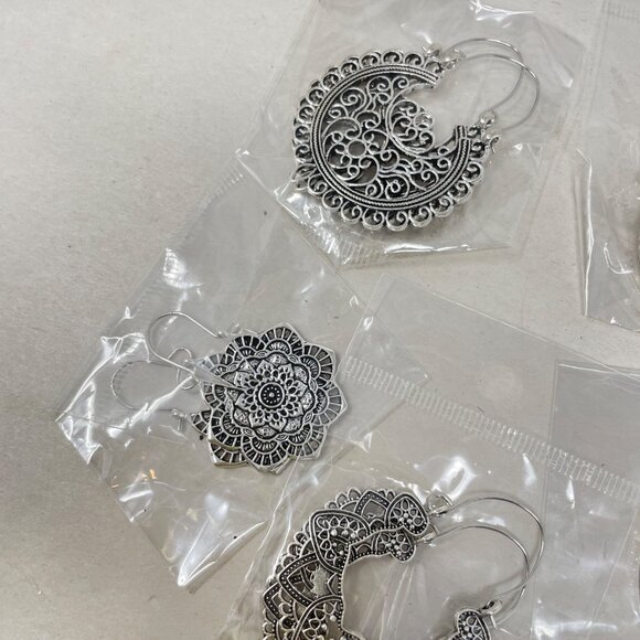 5 Pairs Filigree Hoop Earrings Boho Mandala Bollywood Goddess Silver-Tone‎ - Picture 8 of 10